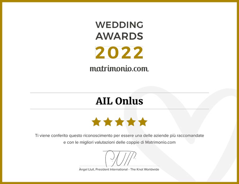 L'attestato del Wedding Awards ricevuto da Matrimonio.com nel 2022