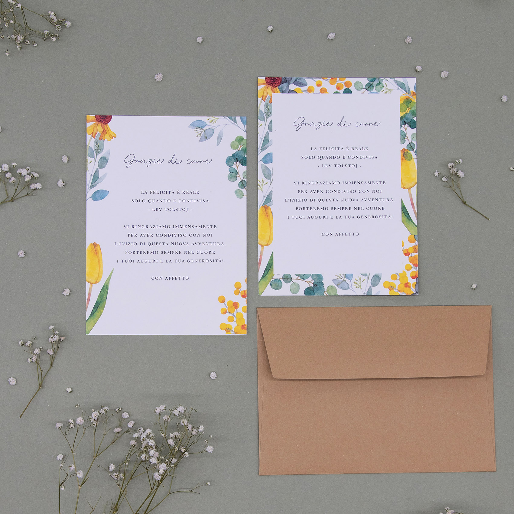 WBdesignz Biglietto Di Ringraziamento Quadrato Con Busta, 12,5x12,5 Cm, Carta Premium 300g/m², Elegante Con Cuore