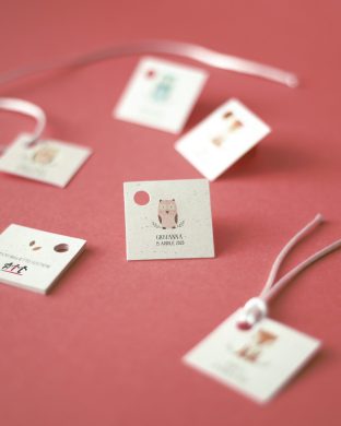 Bigliettino Bomboniera Quadrato AIL  Gufo Rosa